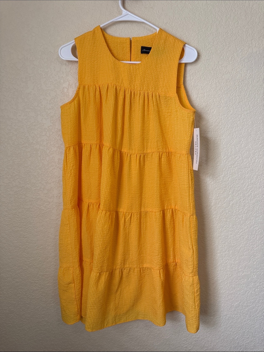 NWT Maggy London Yellow Tiered Seersucker Sleeveless Dress Size PM